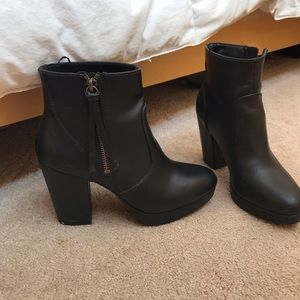Black leather booties